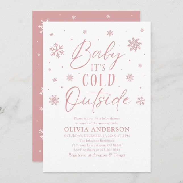 Pink Winter Baby It's Cold Outside Baby Shower Invitation (Front/Back)
