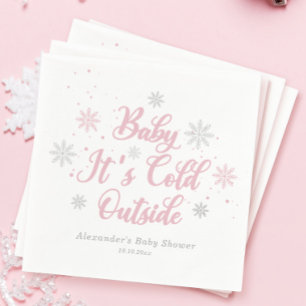 Pink Winter Baby It's Cold Outside Baby Shower  Napkin