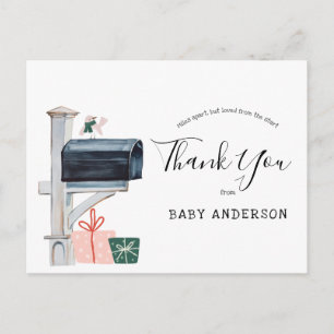 Pink Winter Baby Shower by Mail Thank You Postcard