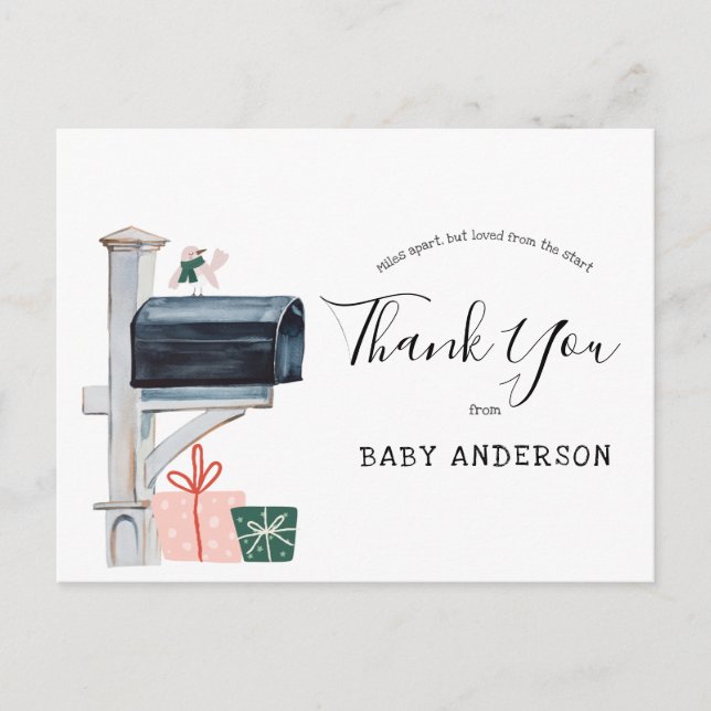 Pink Winter Baby Shower by Mail Thank You Postcard (Front)
