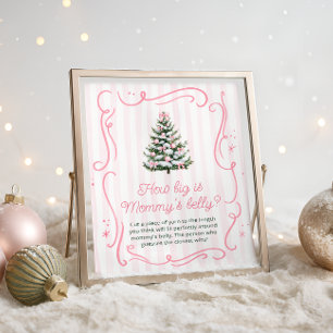 Pink Winter Baby Shower How Big is Mommy's Belly Poster