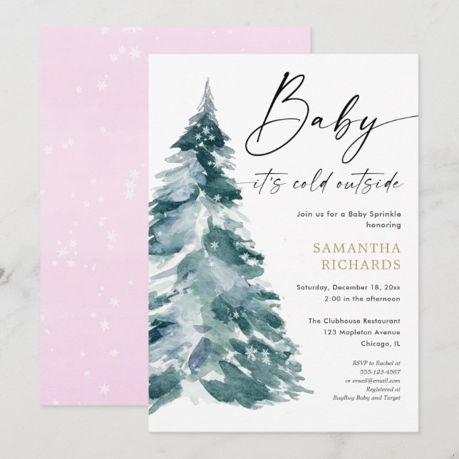 Pink Winter baby sprinkle it's cold outside shower Invitation (Front/Back)