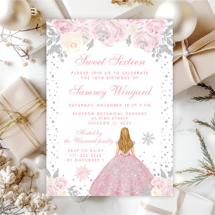 Pink Winter Blonde Hair Princess Sweet Sixteen Invitation