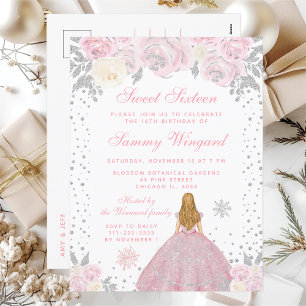 Pink Winter Blonde Hair Princess Sweet Sixteen Postcard