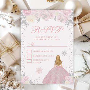 Pink Winter Blonde Hair Princess Sweet Sixteen RSVP Card