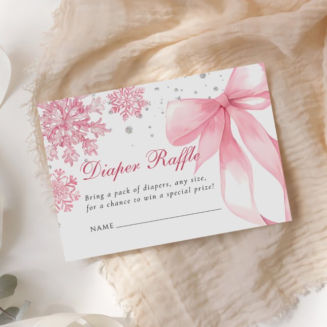 Pink Winter Bow Baby Shower Diaper Raffle Enclosure Card (Creator Uploaded)