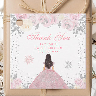 Pink Winter Brunette Hair Princess Sweet Sixteen Favour Tags