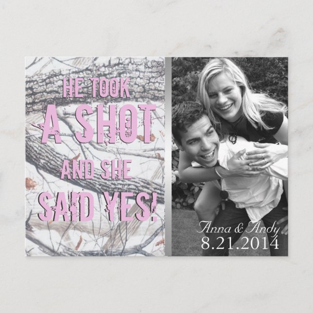 Pink Winter Camo Save The Date Wedding Postcard (Front)