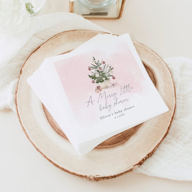 Pink winter Christmas A merry little baby shower Napkin (Creator Uploaded)