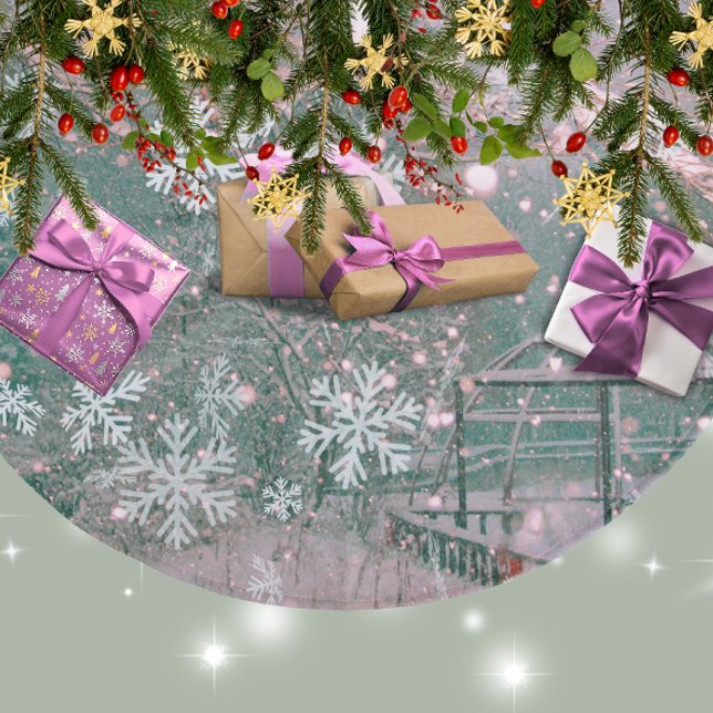 Pink Winter Christmas Country Scene  Fleece Tree Skirt (Creator Uploaded)