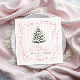 Pink Winter Christmas Tree Baby Shower Napkin