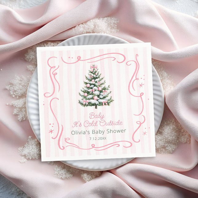 Pink Winter Christmas Tree Baby Shower Napkin (Creator Uploaded)