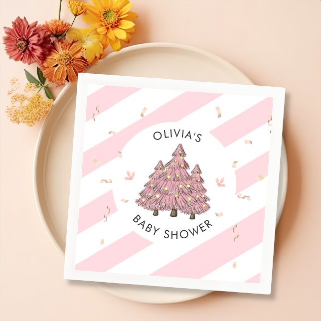 Pink Winter Christmas Tree Baby Shower Napkin (Creator Uploaded)