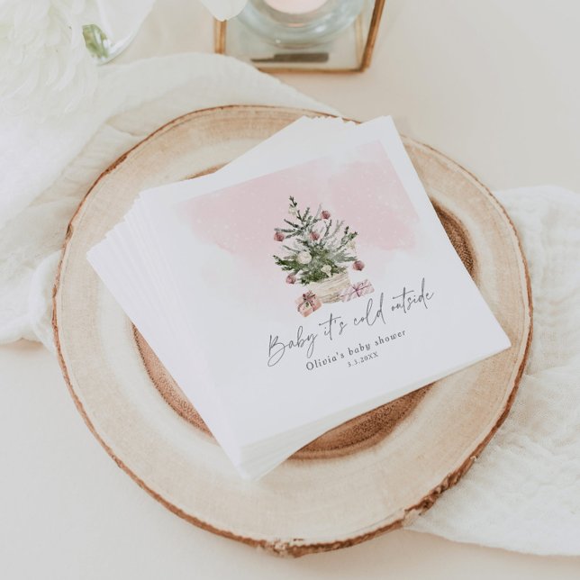 Pink winter Christmas tree baby shower Napkin (Creator Uploaded)