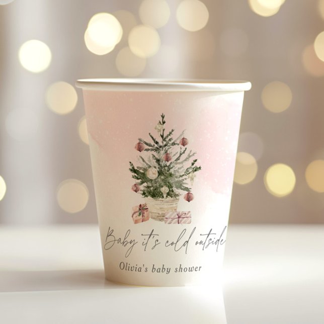 Pink winter Christmas tree baby shower Paper Cups (Creator Uploaded)