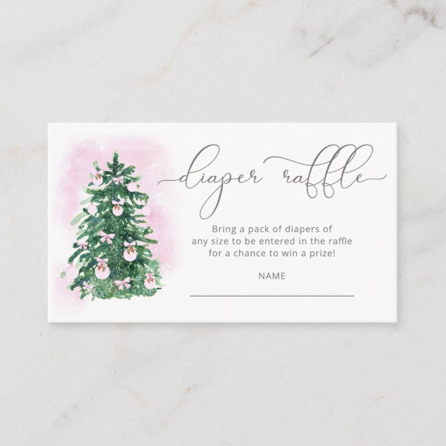 Pink winter Christmas tree diaper raffle ticket Enclosure Card (Front)