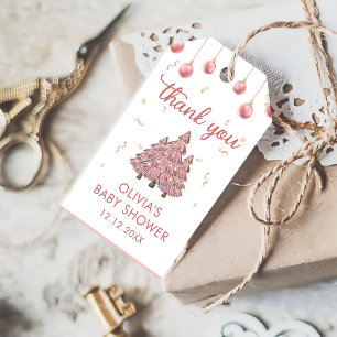 Pink Winter Christmas Tree Santa Baby Shower Gift Tags