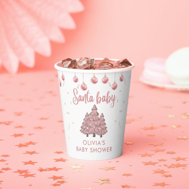 Pink Winter Christmas Tree Santa Baby Shower Paper Cups (Insitu)