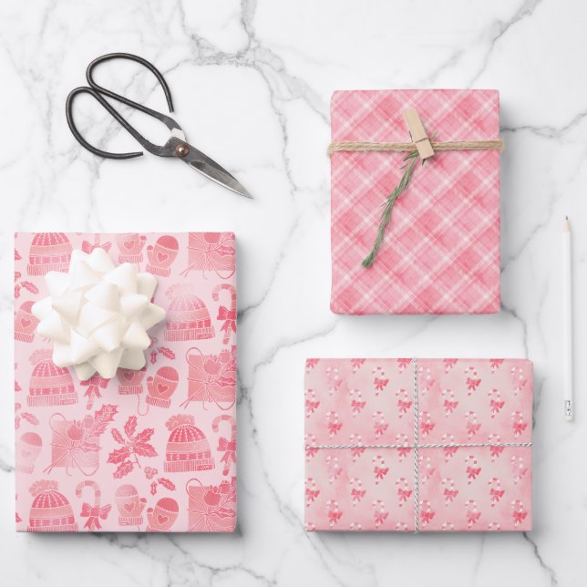 Pink Winter Christmas Wrapping Paper Sheet (Front)