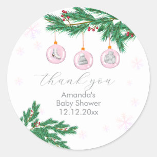 Pink Winter Clothes Ornaments Baby Shower  Classic Round Sticker