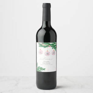 Pink Winter Clothes Ornaments Baby Shower Welcome  Wine Label