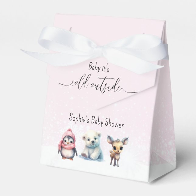 Pink Winter Cold Outside Girl Baby Shower Favour Box (Front Side)