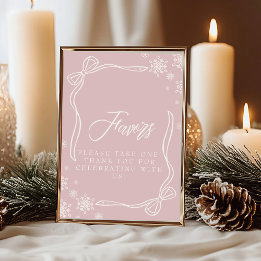 Pink Winter Coquette Favour Table Sign Invitation