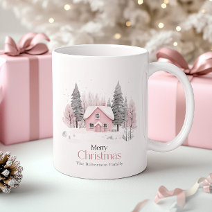 Pink Winter Cottage Christmas Coffee Mug