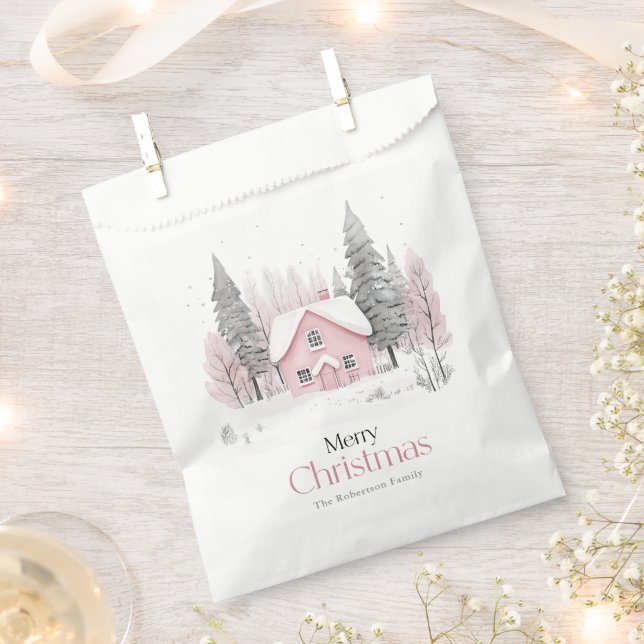 Pink Winter Cottage Christmas Favour Bags (Clipped)