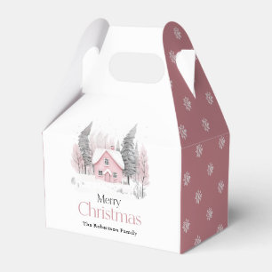 Pink Winter Cottage Christmas Favour Box