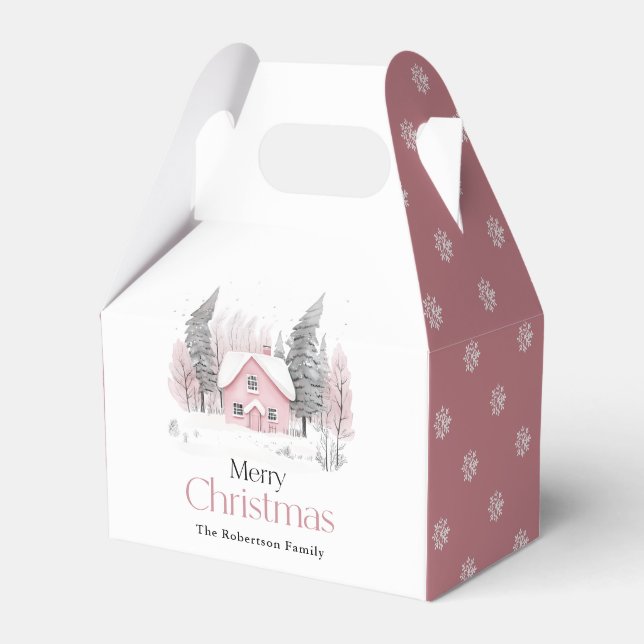 Pink Winter Cottage Christmas Favour Box (Front Side)