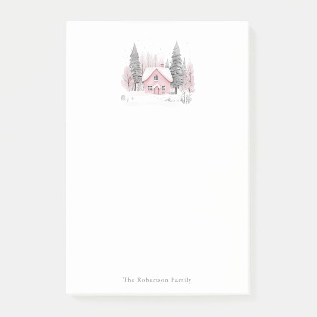 Pink Winter Cottage Christmas Post-it Notes (Front)