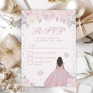 Pink Winter Dark Skin Princess Sweet Sixteen RSVP Card