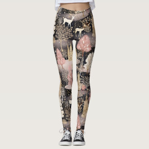 Pink Winter Deer Fantasy Castle Landscape (3) Leggings