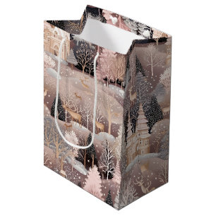 Pink Winter Deer Fantasy Castle Landscape (4) Medium Gift Bag