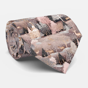 Pink Winter Deer Fantasy Castle Landscape (4) Tie