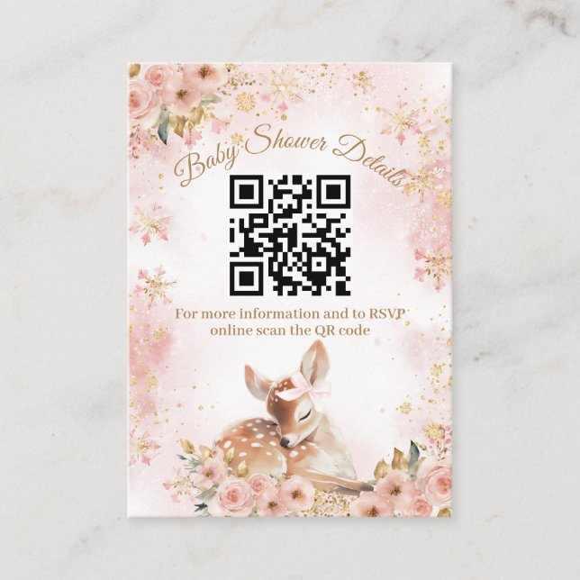 Pink Winter Deer Its a Girl Baby Shower Details Enclosure Card (Front)