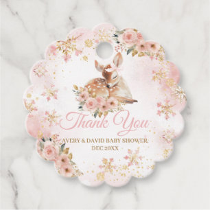 Pink Winter Deer Its a Girl Baby Shower Favour Tags
