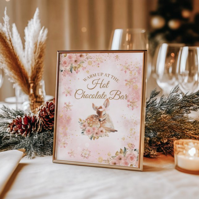 Pink Winter Deer Its a Girl Baby Shower Hot Bar Poster (Creator Uploaded)