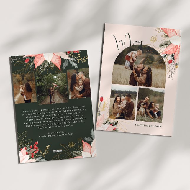 Pink Winter Floral Arch Merry Six Photo Christmas  Holiday Card (Creator Uploaded)