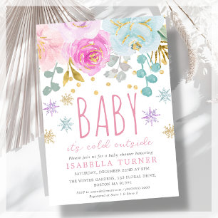Pink Winter Floral Baby Shower  Invitation