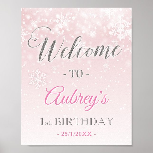Pink Winter Frozen Customized Girl Welcome Sign (Front)