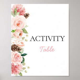 Pink Winter Girl Baby Shower Activity Table Sign