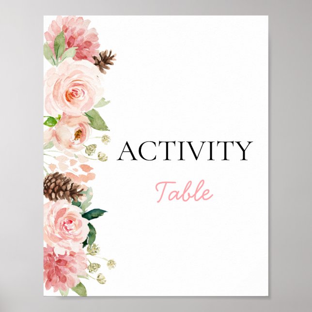Pink Winter Girl Baby Shower Activity Table Sign (Front)
