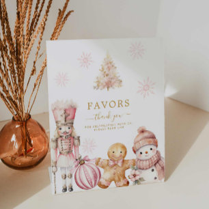 Pink Winter Girl Baby Shower Favours Pedestal Sign