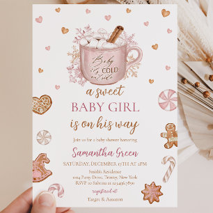 Pink Winter Girl Baby Shower Invitation