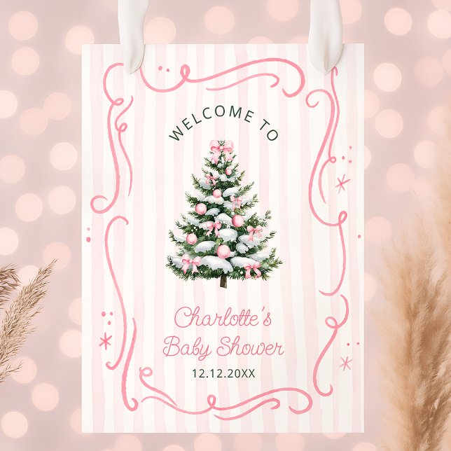 Pink Winter Girl Baby Shower Welcome Poster (Creator Uploaded)