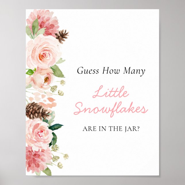 Pink Winter Guess How Many Little Snowflakes Poster (Front)