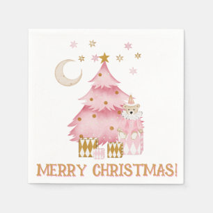 Pink winter holiday candy cotton bear napkin
