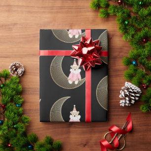 Pink winter holiday candy cotton bear  wrapping paper